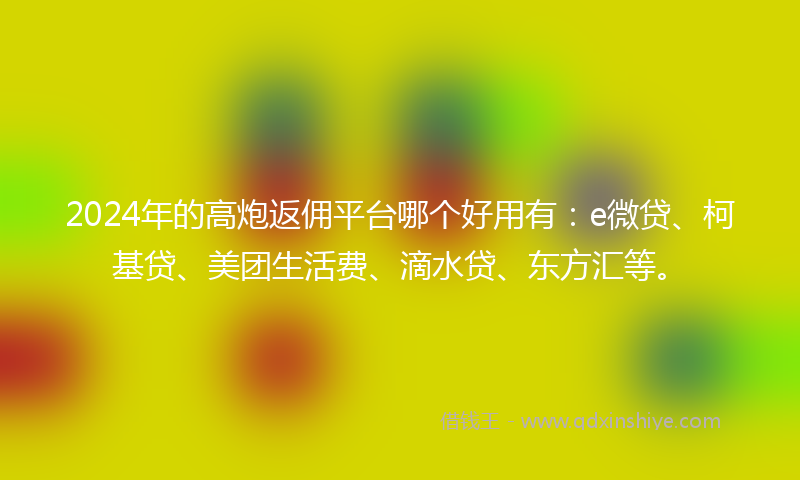 2024年的高炮返佣平台哪个好用有：e微贷、柯基贷、美团生活费、滴水贷、东方汇等。