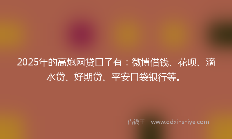 2025年的高炮网贷口子有：微博借钱、花呗、滴水贷、好期贷、平安口袋银行等。