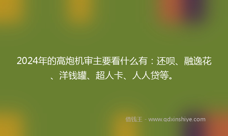 2024年的高炮机审主要看什么有：还呗、融逸花、洋钱罐、超人卡、人人贷等。
