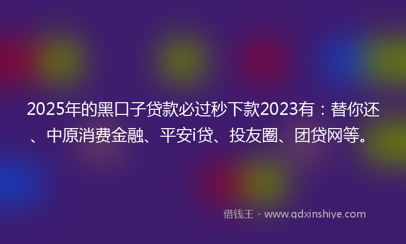 2025年的黑口子贷款必过秒下款2023有：替你还、中原消费金融、平安i贷、投友圈、团贷网等。
