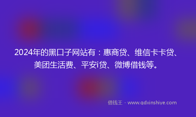 2024年的黑口子网站有：惠商贷、维信卡卡贷、美团生活费、平安i贷、微博借钱等。