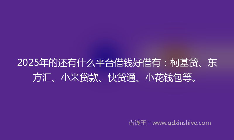 2025年的还有什么平台借钱好借有：柯基贷、东方汇、小米贷款、快贷通、小花钱包等。