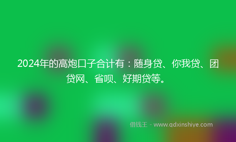 2024年的高炮口子合计有：随身贷、你我贷、团贷网、省呗、好期贷等。
