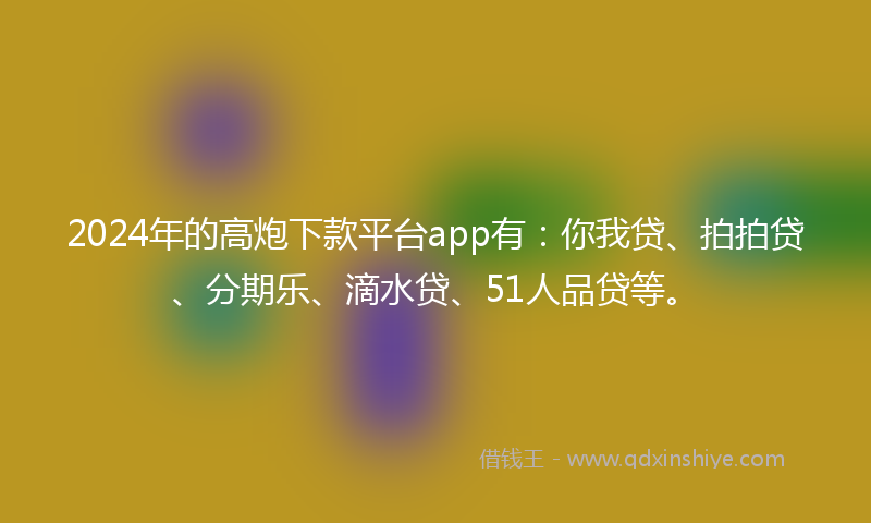 2024年的高炮下款平台app有：你我贷、拍拍贷、分期乐、滴水贷、51人品贷等。