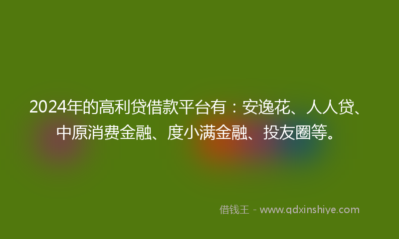 2024年的高利贷借款平台有：安逸花、人人贷、中原消费金融、度小满金融、投友圈等。