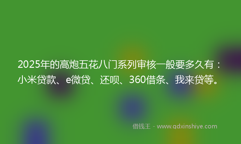 2025年的高炮五花八门系列审核一般要多久有：小米贷款、e微贷、还呗、360借条、我来贷等。