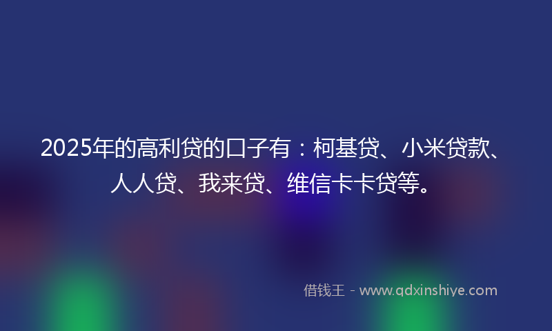 2025年的高利贷的口子有：柯基贷、小米贷款、人人贷、我来贷、维信卡卡贷等。