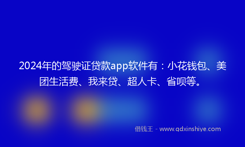 2024年的驾驶证贷款app软件有：小花钱包、美团生活费、我来贷、超人卡、省呗等。