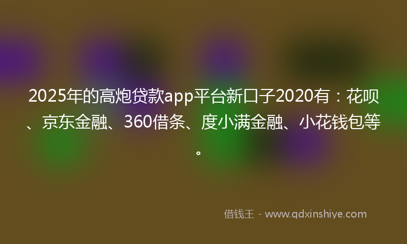 2025年的高炮贷款app平台新口子2020有：花呗、京东金融、360借条、度小满金融、小花钱包等。