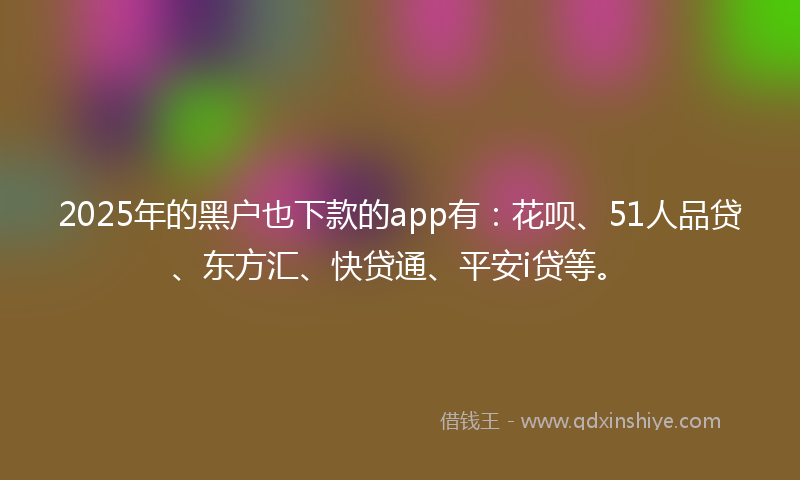 2025年的黑户也下款的app有：花呗、51人品贷、东方汇、快贷通、平安i贷等。