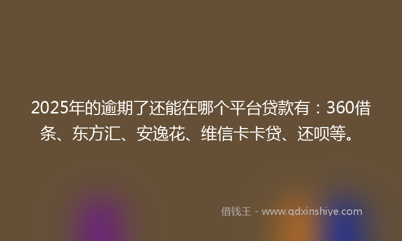 2025年的逾期了还能在哪个平台贷款有：360借条、东方汇、安逸花、维信卡卡贷、还呗等。