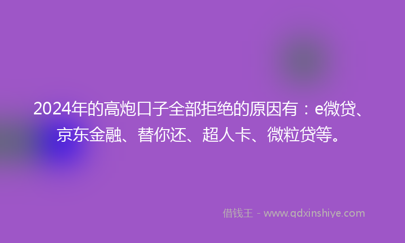 2024年的高炮口子全部拒绝的原因有：e微贷、京东金融、替你还、超人卡、微粒贷等。