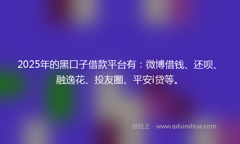 2025年的黑口子借款平台有：微博借钱、还呗、融逸花、投友圈、平安i贷等。