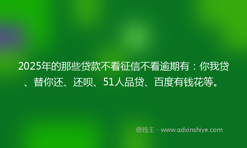 2025年的那些贷款不看征信不看逾期有：你我贷、替你还、还呗、51人品贷、百度有钱花等。