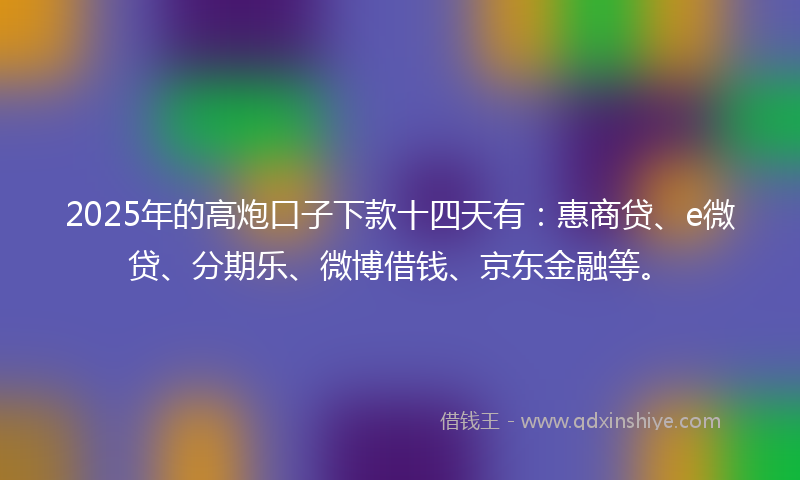 2025年的高炮口子下款十四天有：惠商贷、e微贷、分期乐、微博借钱、京东金融等。