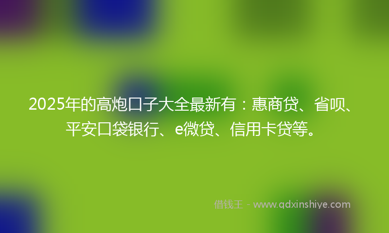 2025年的高炮口子大全最新有：惠商贷、省呗、平安口袋银行、e微贷、信用卡贷等。