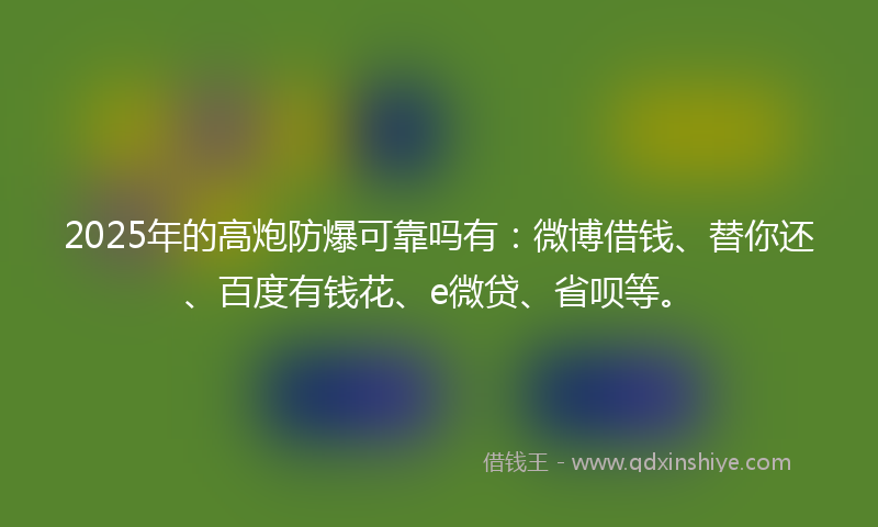 2025年的高炮防爆可靠吗有：微博借钱、替你还、百度有钱花、e微贷、省呗等。
