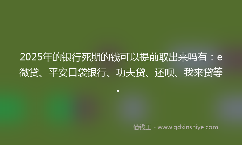 2025年的银行死期的钱可以提前取出来吗有：e微贷、平安口袋银行、功夫贷、还呗、我来贷等。