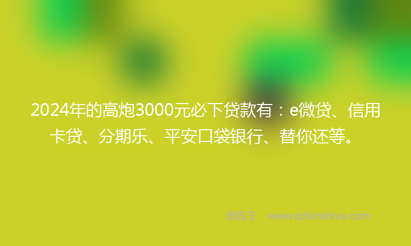 2024年的高炮3000元必下贷款有：e微贷、信用卡贷、分期乐、平安口袋银行、替你还等。