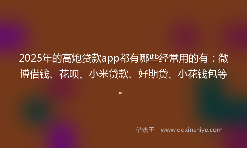 2025年的高炮贷款app都有哪些经常用的有：微博借钱、花呗、小米贷款、好期贷、小花钱包等。