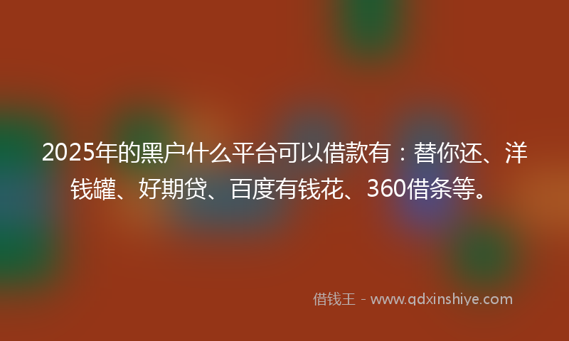 2025年的黑户什么平台可以借款有：替你还、洋钱罐、好期贷、百度有钱花、360借条等。