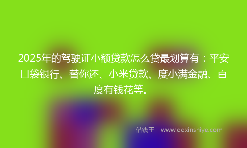 2025年的驾驶证小额贷款怎么贷最划算有：平安口袋银行、替你还、小米贷款、度小满金融、百度有钱花等。