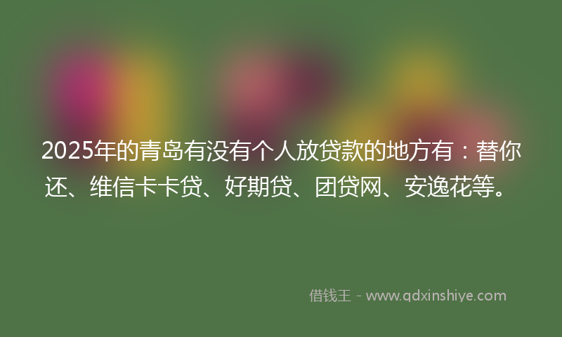 2025年的青岛有没有个人放贷款的地方有：替你还、维信卡卡贷、好期贷、团贷网、安逸花等。