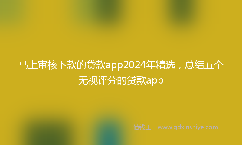 马上审核下款的贷款app2024年精选，总结五个无视评分的贷款app