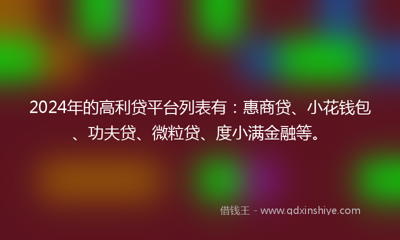 2024年的高利贷平台列表有：惠商贷、小花钱包、功夫贷、微粒贷、度小满金融等。