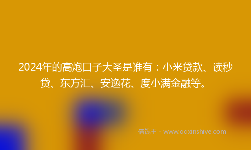 2024年的高炮口子大圣是谁有：小米贷款、读秒贷、东方汇、安逸花、度小满金融等。