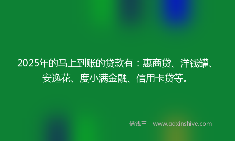 2025年的马上到账的贷款有：惠商贷、洋钱罐、安逸花、度小满金融、信用卡贷等。