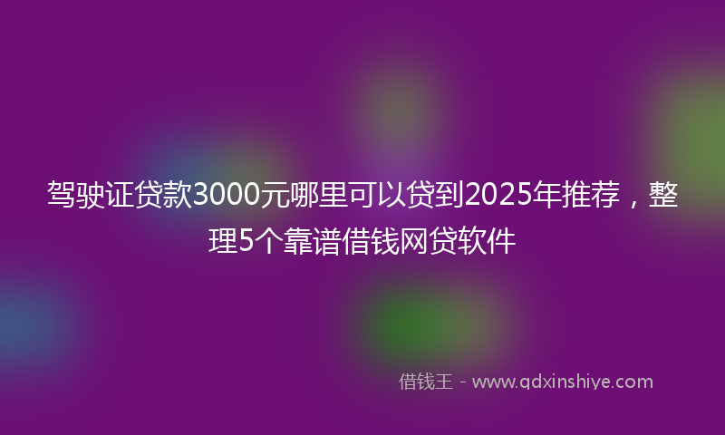 驾驶证贷款3000元哪里可以贷到2025年推荐，整理5个靠谱借钱网贷软件