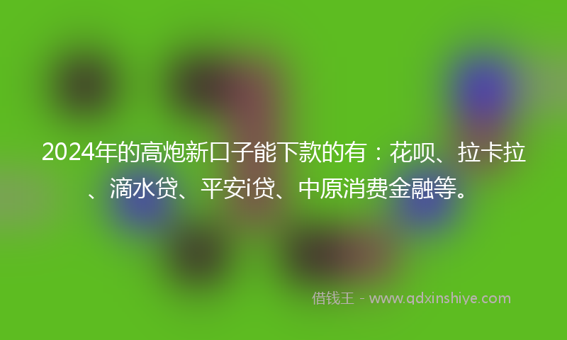 2024年的高炮新口子能下款的有：花呗、拉卡拉、滴水贷、平安i贷、中原消费金融等。