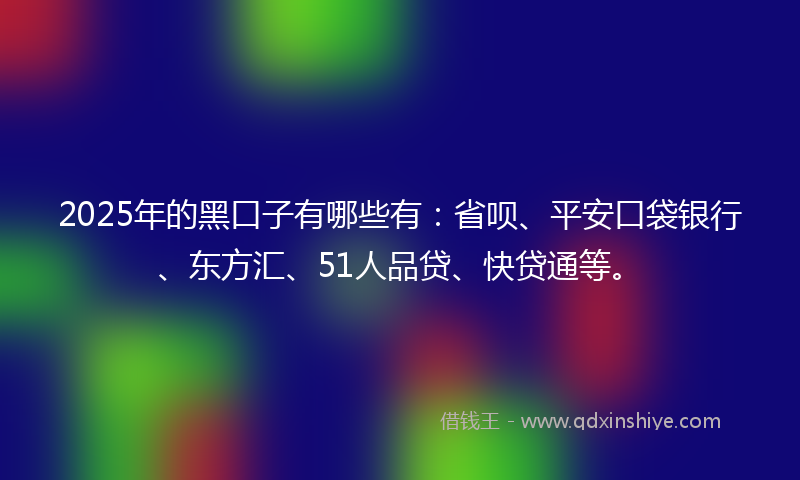 2025年的黑口子有哪些有：省呗、平安口袋银行、东方汇、51人品贷、快贷通等。