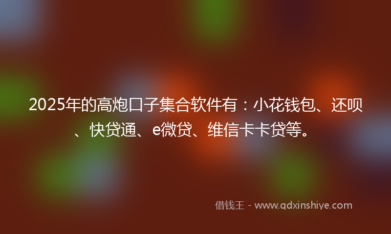 2025年的高炮口子集合软件有：小花钱包、还呗、快贷通、e微贷、维信卡卡贷等。