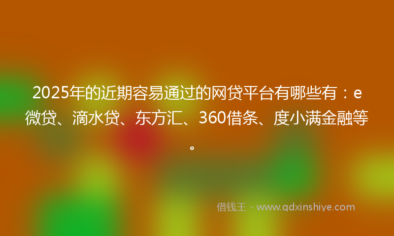 2025年的近期容易通过的网贷平台有哪些有：e微贷、滴水贷、东方汇、360借条、度小满金融等。
