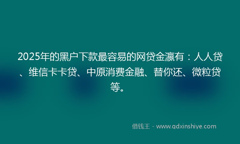 2025年的黑户下款最容易的网贷金瀛有：人人贷、维信卡卡贷、中原消费金融、替你还、微粒贷等。