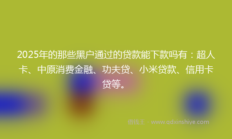 2025年的那些黑户通过的贷款能下款吗有：超人卡、中原消费金融、功夫贷、小米贷款、信用卡贷等。