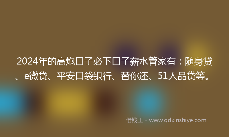 2024年的高炮口子必下口子薪水管家有：随身贷、e微贷、平安口袋银行、替你还、51人品贷等。