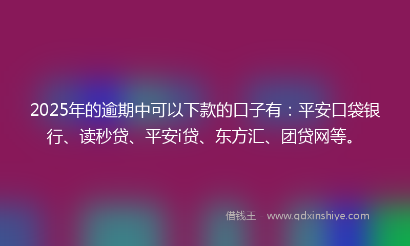 2025年的逾期中可以下款的口子有：平安口袋银行、读秒贷、平安i贷、东方汇、团贷网等。