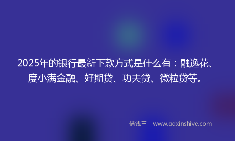 2025年的银行最新下款方式是什么有：融逸花、度小满金融、好期贷、功夫贷、微粒贷等。