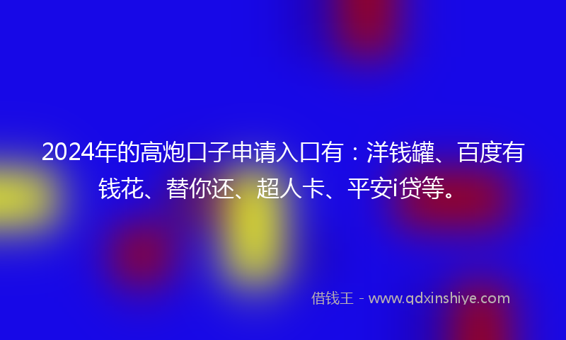 2024年的高炮口子申请入口有：洋钱罐、百度有钱花、替你还、超人卡、平安i贷等。