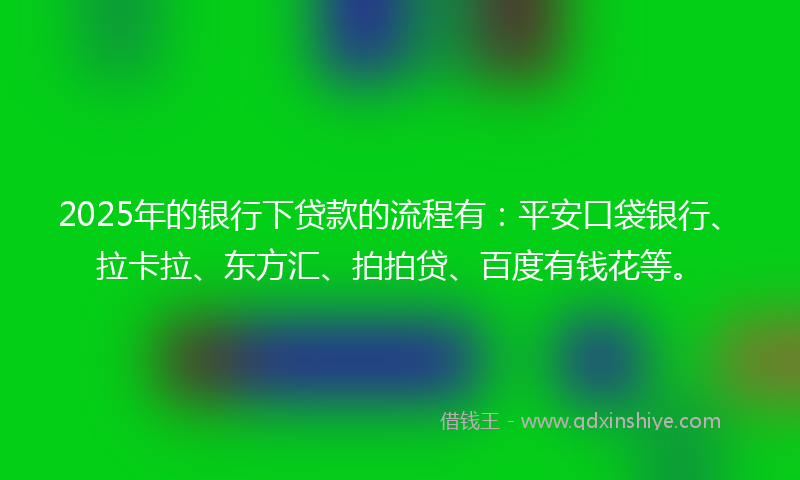 2025年的银行下贷款的流程有：平安口袋银行、拉卡拉、东方汇、拍拍贷、百度有钱花等。