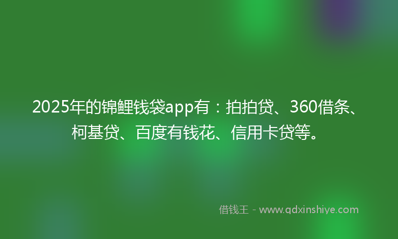2025年的锦鲤钱袋app有：拍拍贷、360借条、柯基贷、百度有钱花、信用卡贷等。