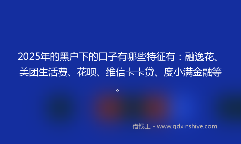 2025年的黑户下的口子有哪些特征有:融逸花、美团生活费、花呗、维信卡卡贷、度小满金融等。