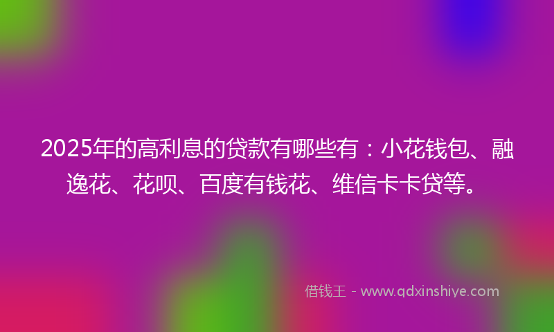 2025年的高利息的贷款有哪些有：小花钱包、融逸花、花呗、百度有钱花、维信卡卡贷等。
