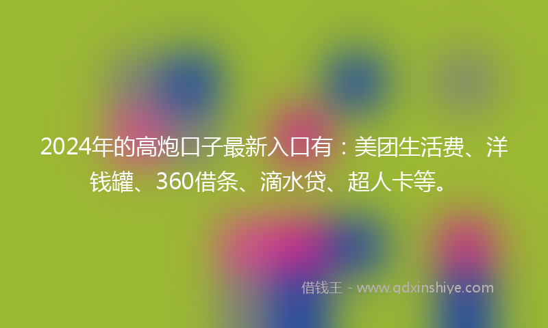 2024年的高炮口子最新入口有：美团生活费、洋钱罐、360借条、滴水贷、超人卡等。