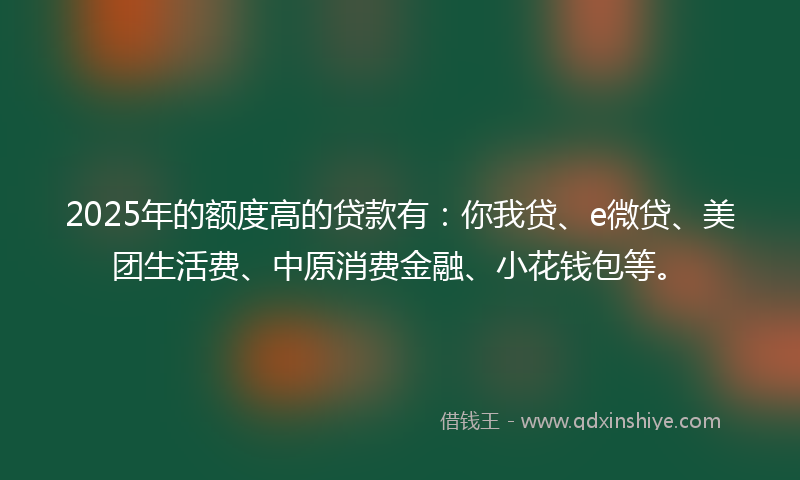 2025年的额度高的贷款有：你我贷、e微贷、美团生活费、中原消费金融、小花钱包等。