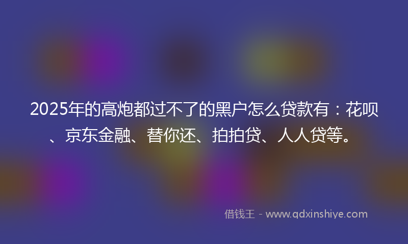 2025年的高炮都过不了的黑户怎么贷款有：花呗、京东金融、替你还、拍拍贷、人人贷等。