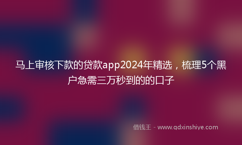 马上审核下款的贷款app2024年精选，梳理5个黑户急需三万秒到的的口子